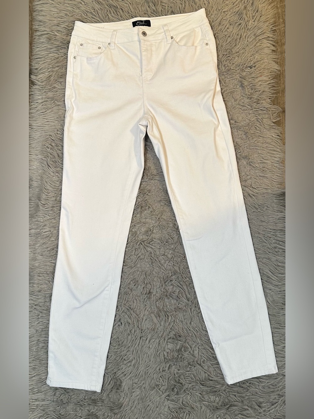 Earl Jean White Straight Leg Stretch Jeans Women’s Size 10 Classic 5 Pocket